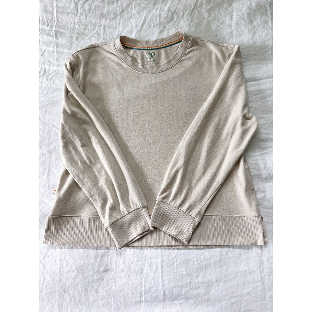 Ocean Pacific OP Womens L Sleepwear Lounge Top Beige Rainbow Crewneck Pajama